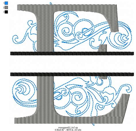 Split Monogram Embroidery design Letter E