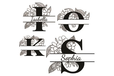 Download Split Monogram Plumeria Flowers Alphabet Files DXF Files