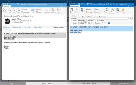 Split View mode for multitasking with Outlook