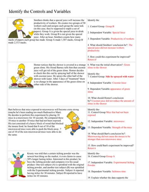 Spongebob Science Worksheet Answer Key - Bart Simpson Controls And