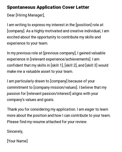 Spontaneous Cover Letter