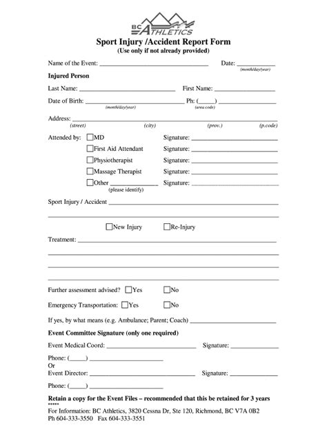 Sports Injury Report Form Template