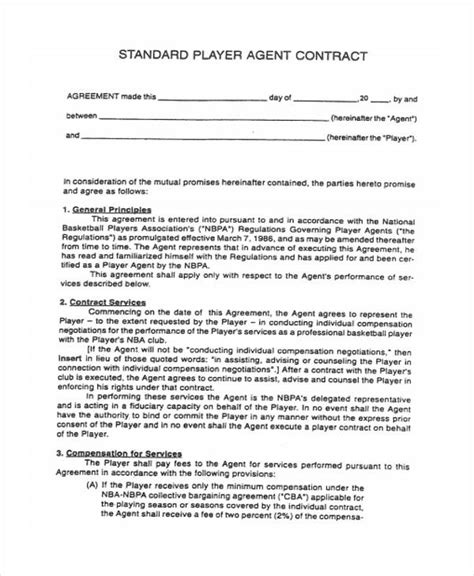 Sports Agent Contract Template