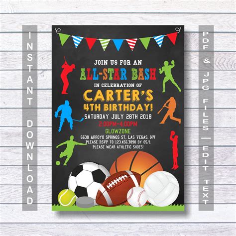 Sports Invitation Template Awesome Cool Sports Birthday Invitations