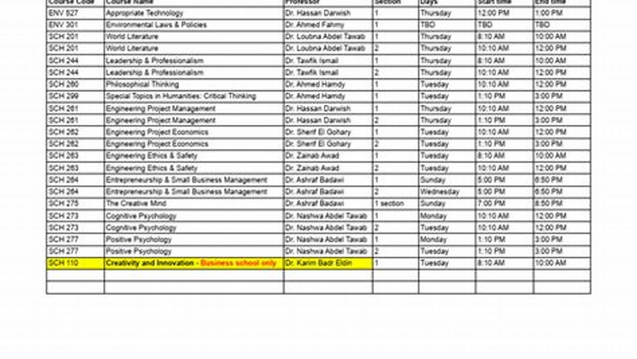 Spring 2024 Courses Schedule