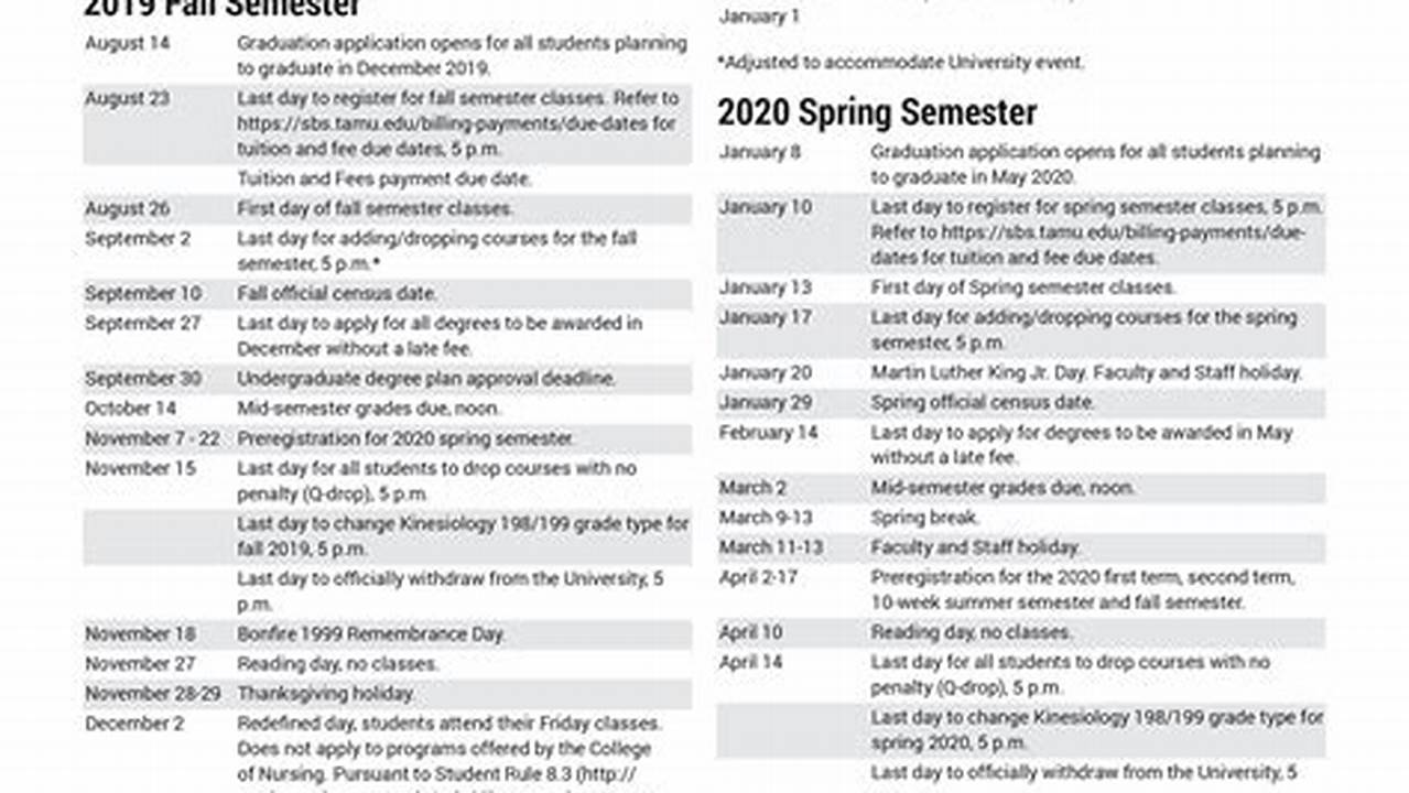 Spring Semester 2025 Tamu Schedule