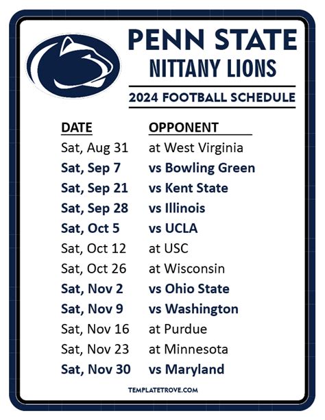 Spring 2024 Penn State Schedule