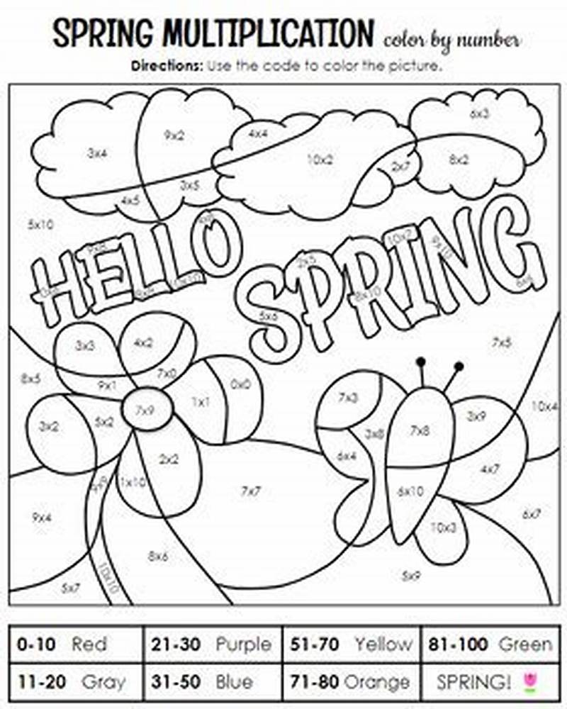 Spring Multiplication Color By Number Free Printable