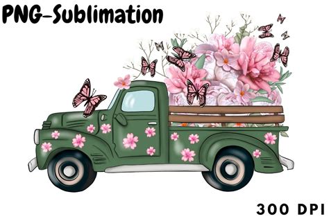 Download Spring Truck with Flowers Sublimation Files For Crafts
