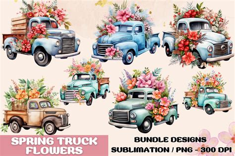 Download Spring Truck with Flowers Sublimation Printable