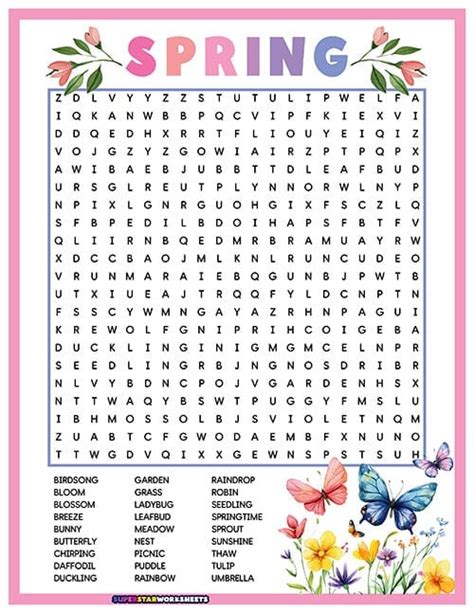 Spring Word Search Middle School Free Printable