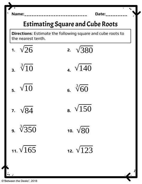 Square Root Estimation Worksheet