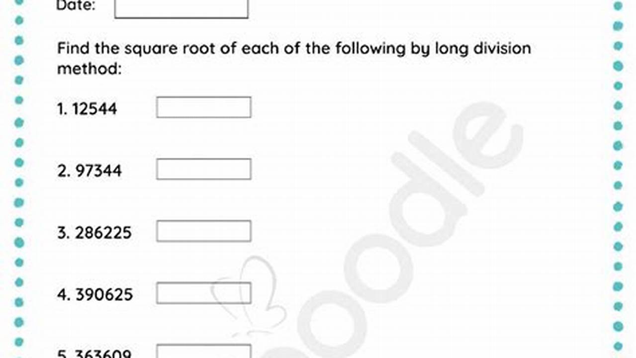 Square Root Of 2025 By Long Division Method Worksheet Pdf