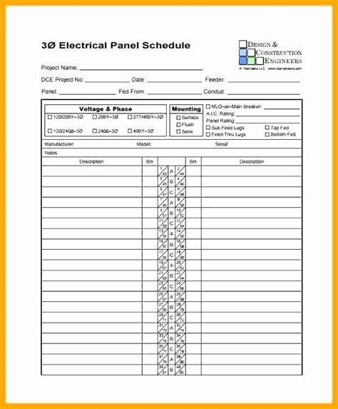 Square D Printable Panel Schedule 20 Breaker
