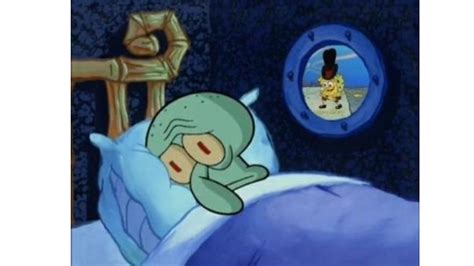 Squidward Trying To Sleep Meme Template