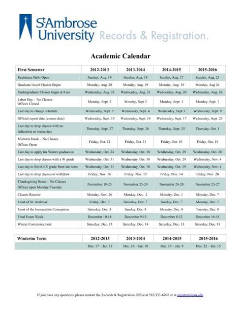 St Ambrose Academic Calendar