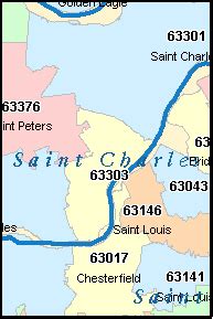 St. Charles Missouri Zip Code Wall Map (Red Line Style) by MarketMAPS
