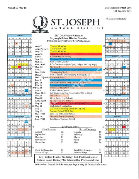 St Joes Calendar