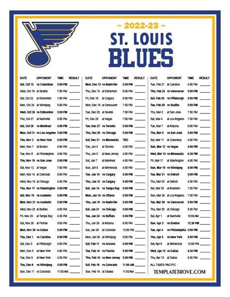 St Louis Blues Schedule 2022-23 Printable