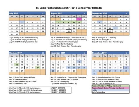 Exceptional School Calendar Port St Lucie School calendar, Homeschool