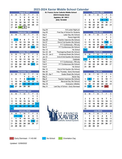 St Xavier Calendar