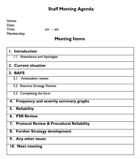 Staff Meeting Agenda Template