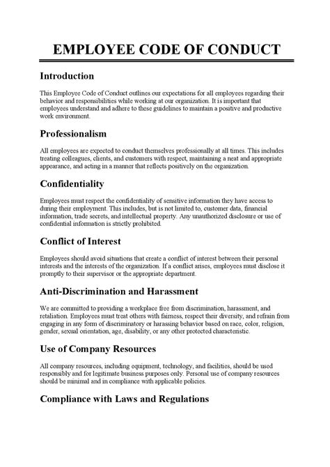 Staff Code Of Conduct Template