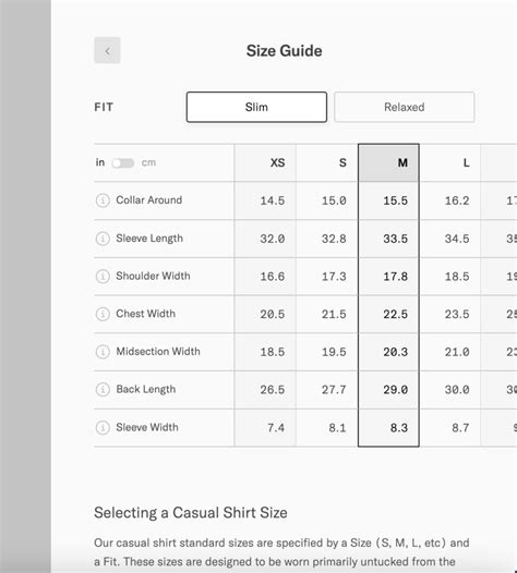 Standard Clothing Size Chart