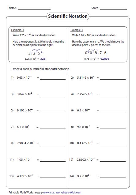 Standard Form To Scientific Notation Worksheet