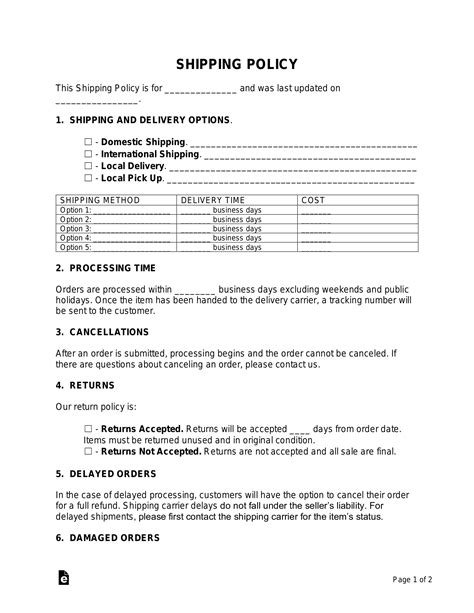 Standard Shipping Policy Template