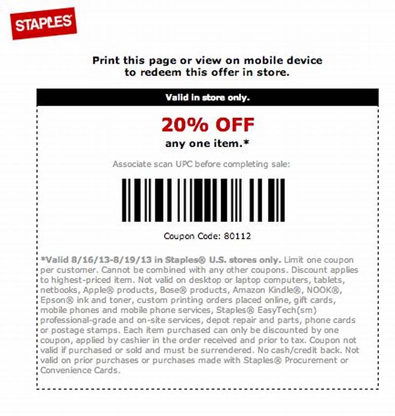 Staples Coupon Code  20 Off  100 Printable