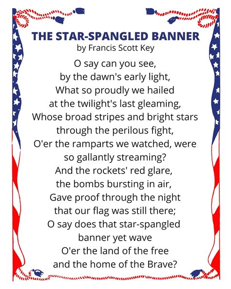 Star Spangled Banner Song Lyrics Printable