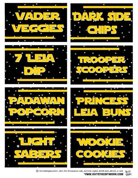 Star Wars Food Labels Template Free