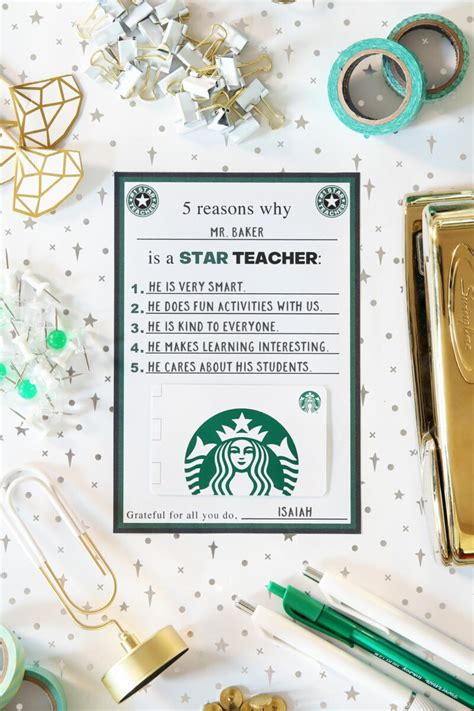 Starbucks Teacher Gift Card Printable Free
