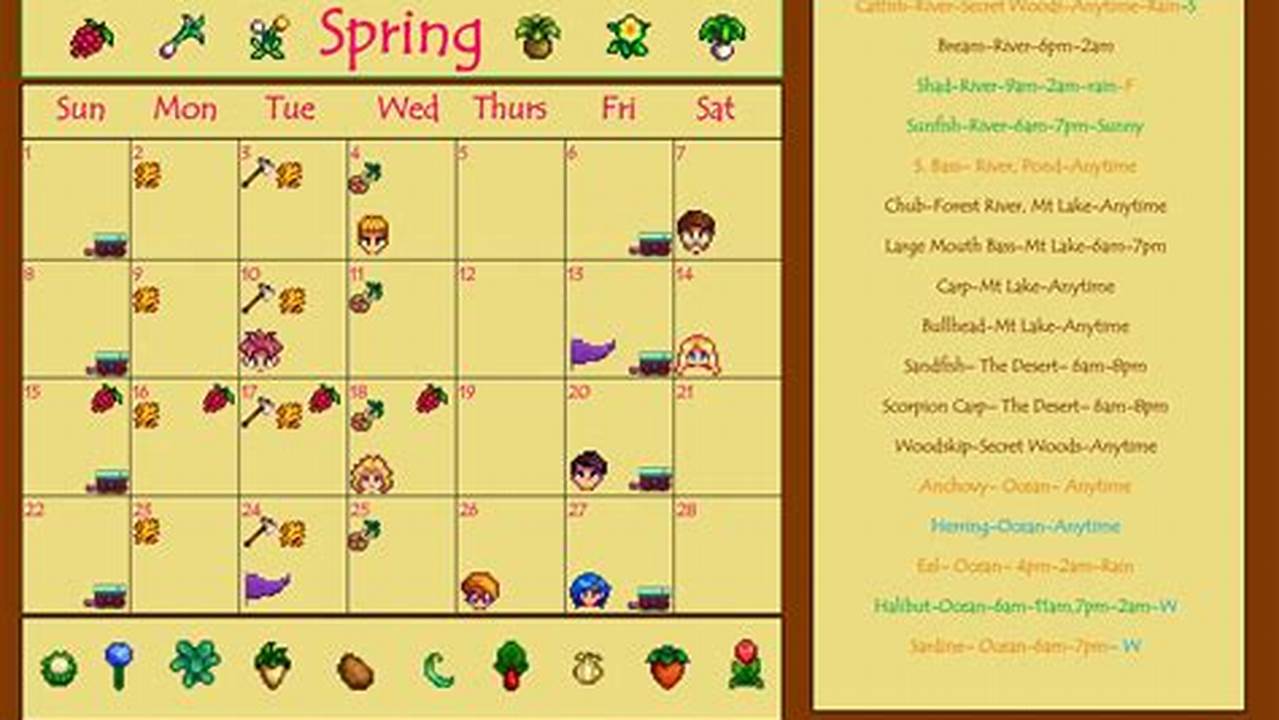 Stardew Spring Calendar