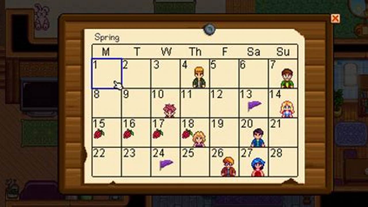 Stardew Valley Calendar Spring