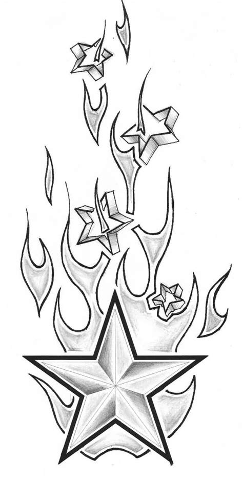 Nautical Star With Fire Flame Tattoo Design