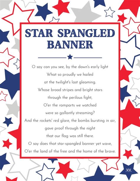 Starspangled Banner Lyrics Printable