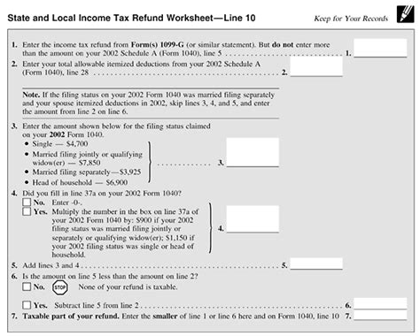 State And Local Income Tax Refund Worksheet