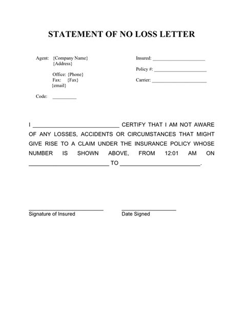No Known Loss Letter Form Fill Online, Printable, Fillable, Blank