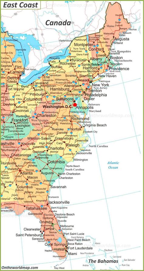 States East Coast Usa Map