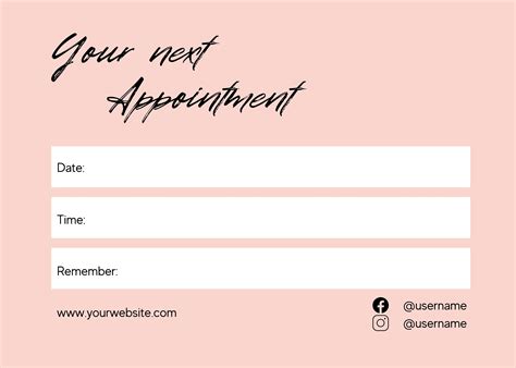 Appointment Card Template DIY Customer Booking Card Design