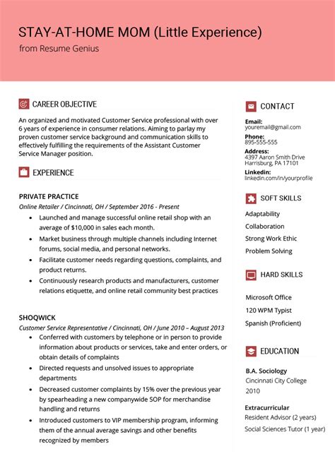 Stay At Home Mom Resume Sample
