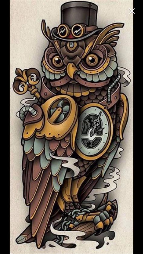 steampunk owl and hourglass tattoo by ShizZuro Hourglass