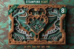 Download Steampunk Heart 3D Layered SVG Cut File