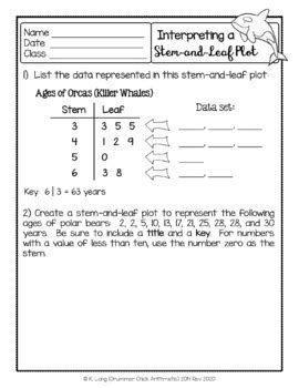 Stem-and-Leaf Plot Explanation and Worksheet by Drummer Chick Arithmetic