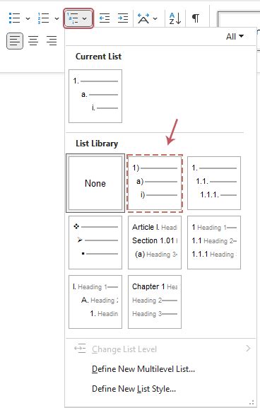 Step #3. Create a Multilevel list to Organize Items