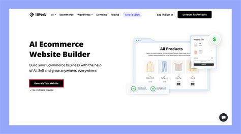 Step 1: Sign up for 10Web and select the AI Ecommerce Website Builder