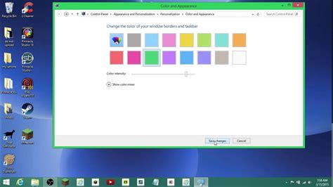 Steps for changing window color in Windows 8 systems.