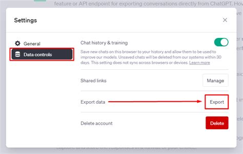 Steps for how to Export your ChatGPT Conversations